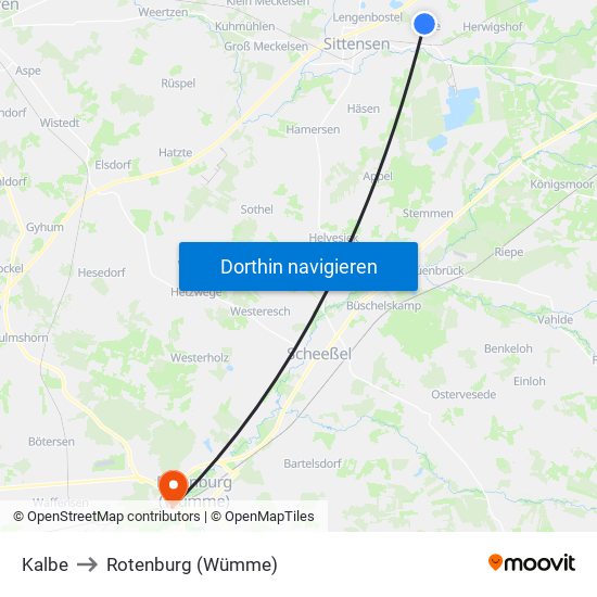 Kalbe to Rotenburg (Wümme) map