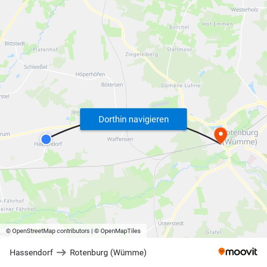 Hassendorf to Rotenburg (Wümme) map