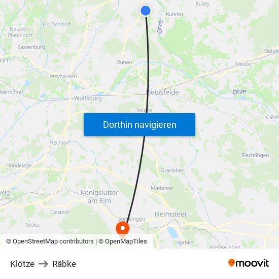 Klötze to Räbke map