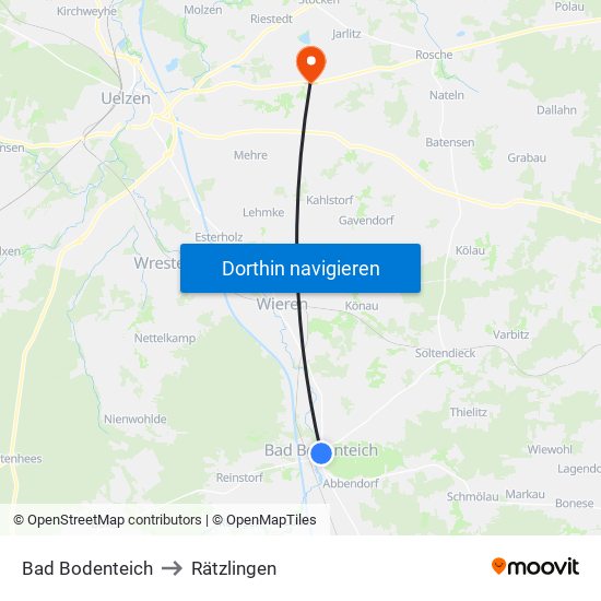 Bad Bodenteich to Rätzlingen map