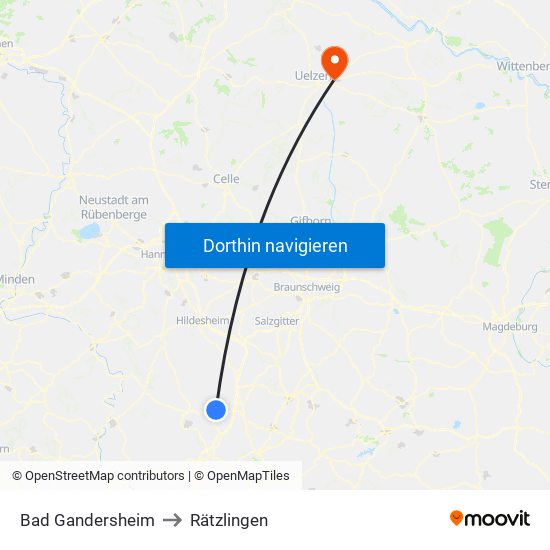 Bad Gandersheim to Rätzlingen map