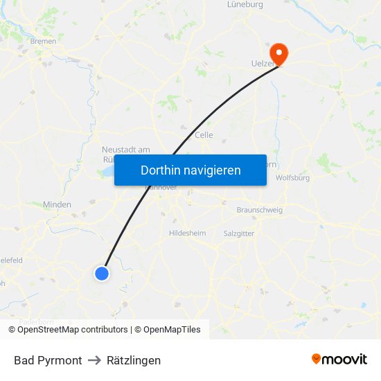 Bad Pyrmont to Rätzlingen map