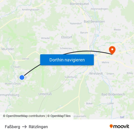 Faßberg to Rätzlingen map