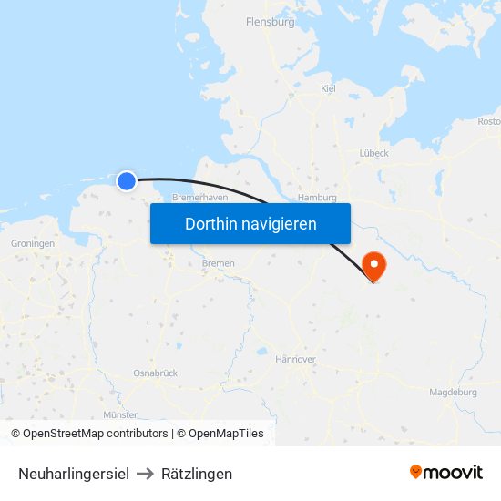 Neuharlingersiel to Rätzlingen map
