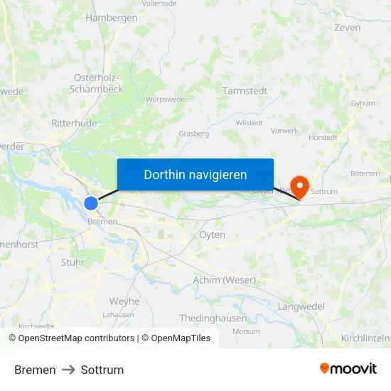 Bremen to Sottrum map