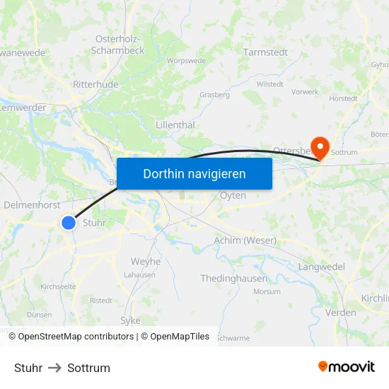 Stuhr to Sottrum map