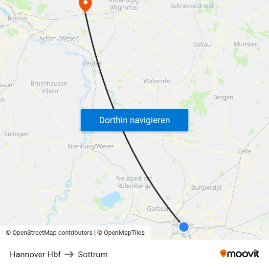Hannover Hbf to Sottrum map
