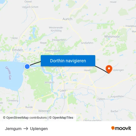 Jemgum to Uplengen map