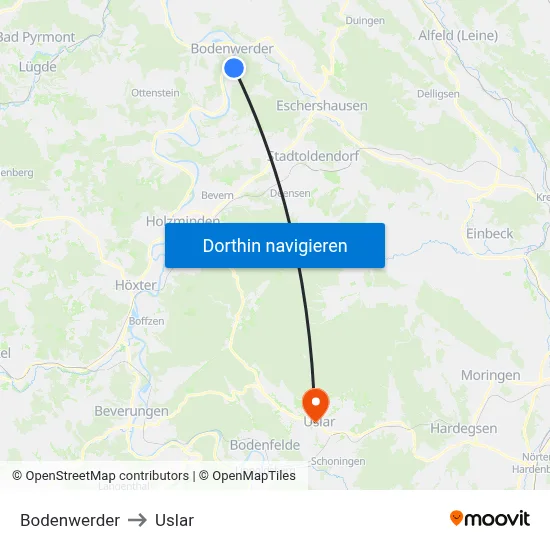 Bodenwerder to Uslar map