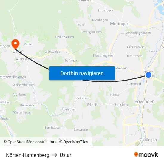Nörten-Hardenberg to Uslar map