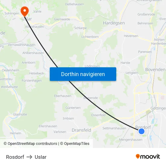 Rosdorf to Uslar map