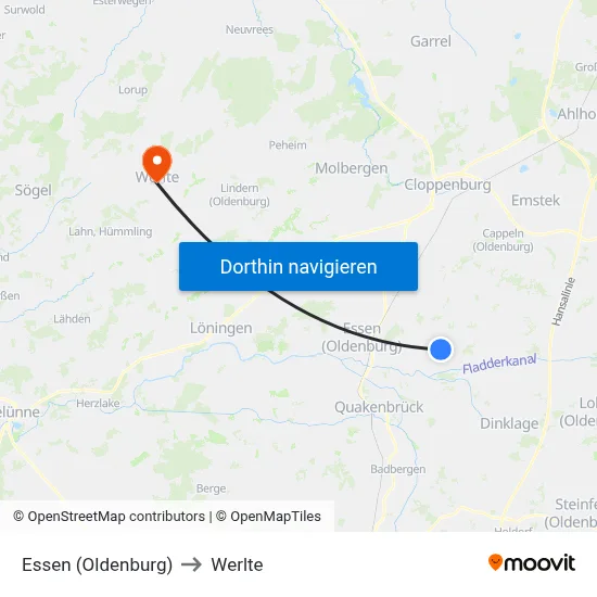Essen (Oldenburg) to Werlte map