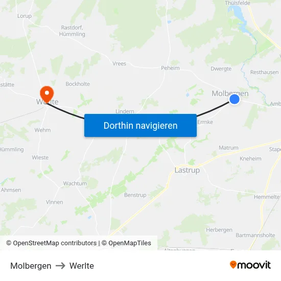 Molbergen to Werlte map
