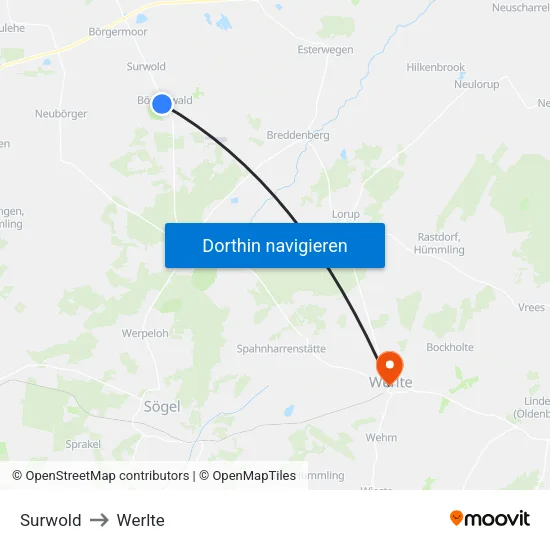 Surwold to Werlte map