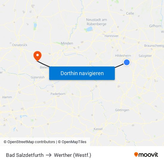 Bad Salzdetfurth to Werther (Westf.) map