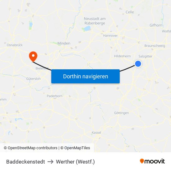 Baddeckenstedt to Werther (Westf.) map