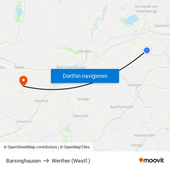 Barsinghausen to Werther (Westf.) map