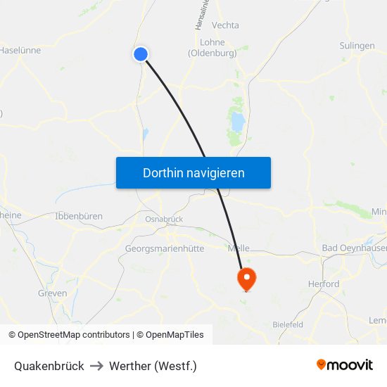 Quakenbrück to Werther (Westf.) map