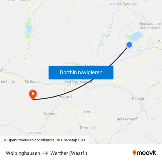 Wölpinghausen to Werther (Westf.) map