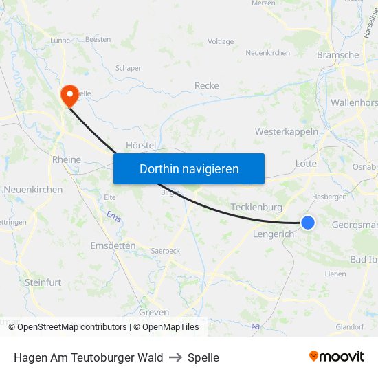 Hagen Am Teutoburger Wald to Spelle map