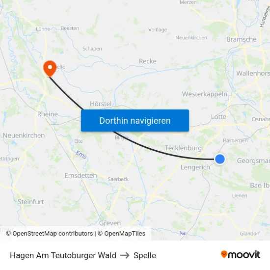 Hagen Am Teutoburger Wald to Spelle map