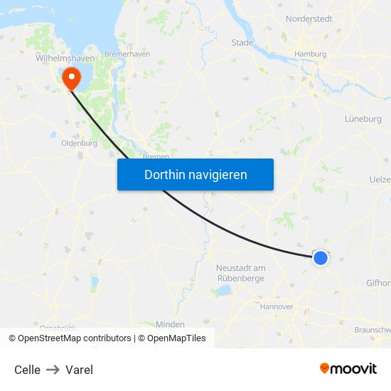 Celle to Varel map