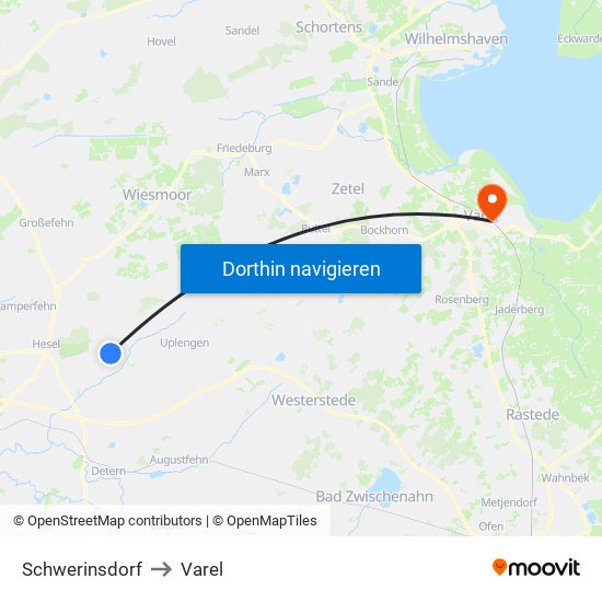 Schwerinsdorf to Varel map