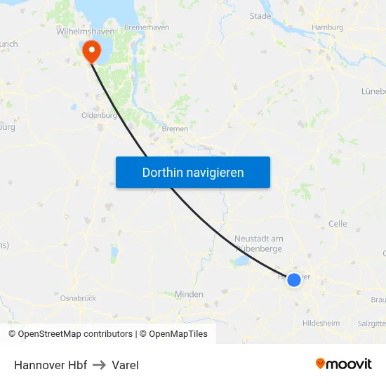 Hannover Hbf to Varel map
