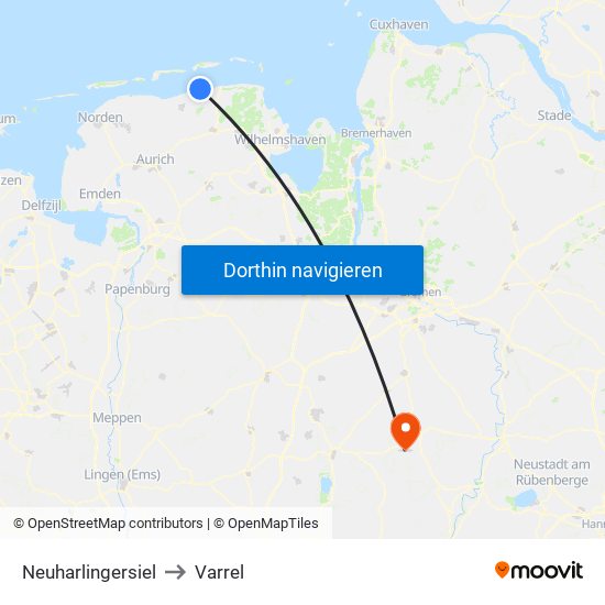 Neuharlingersiel to Varrel map