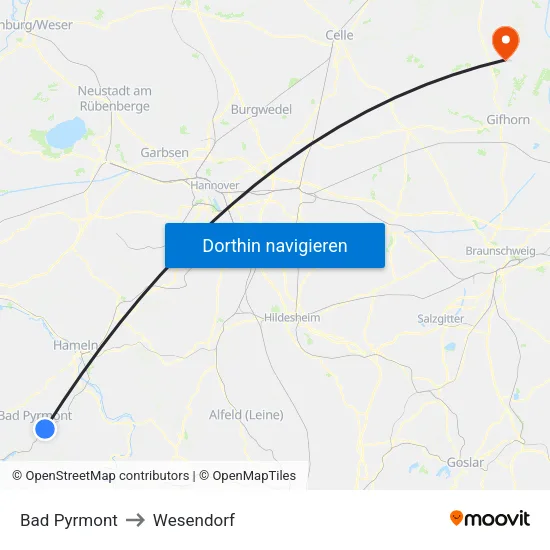 Bad Pyrmont to Wesendorf map