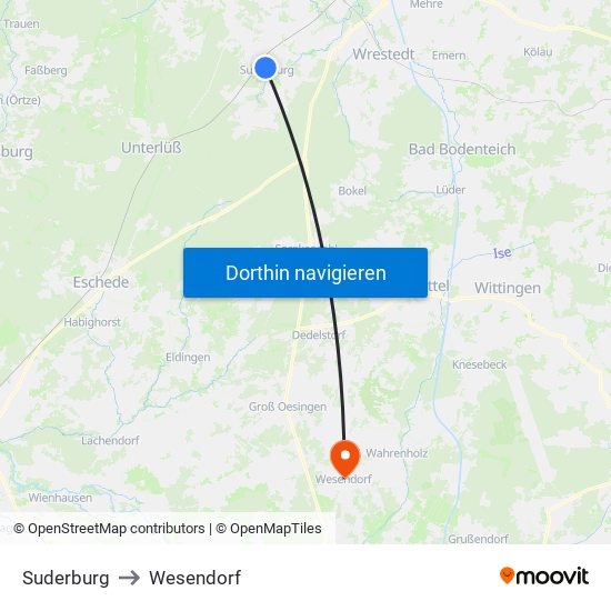 Suderburg to Wesendorf map