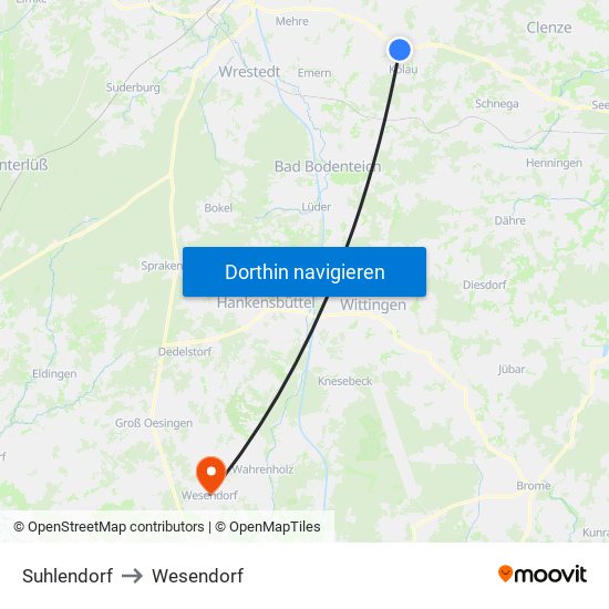 Suhlendorf to Wesendorf map