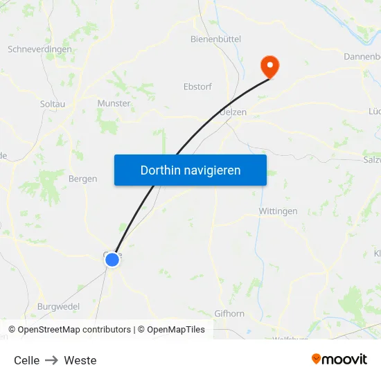 Celle to Weste map