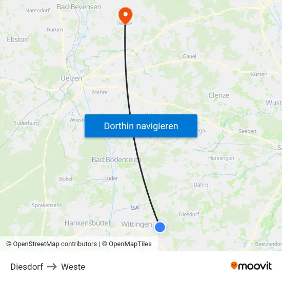 Diesdorf to Weste map
