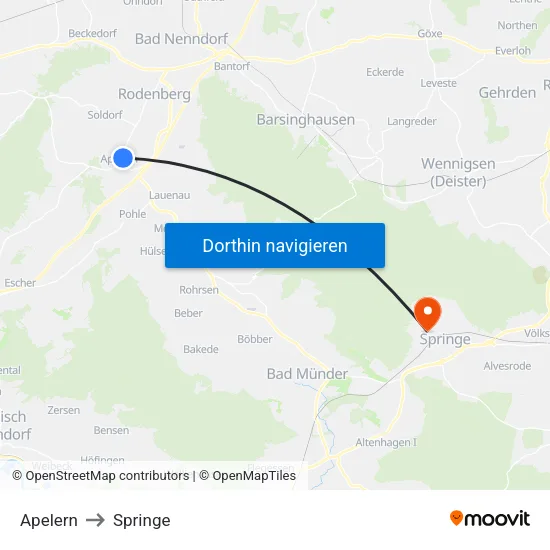 Apelern to Springe map