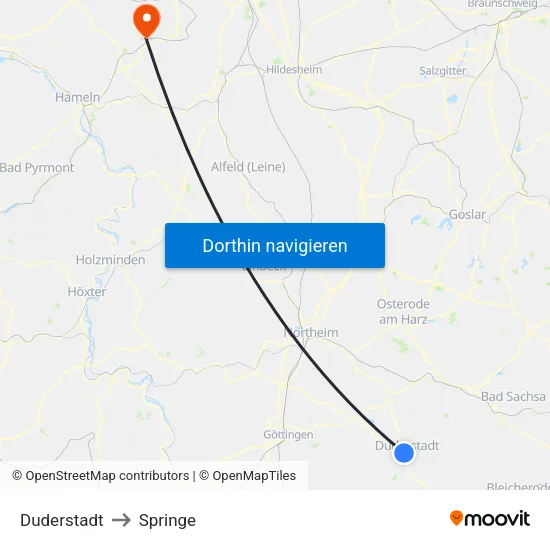 Duderstadt to Springe map
