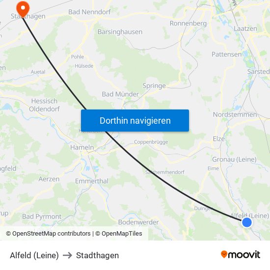 Alfeld (Leine) to Stadthagen map