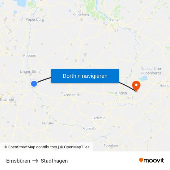 Emsbüren to Stadthagen map