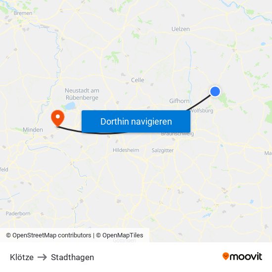 Klötze to Stadthagen map