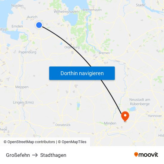 Großefehn to Stadthagen map