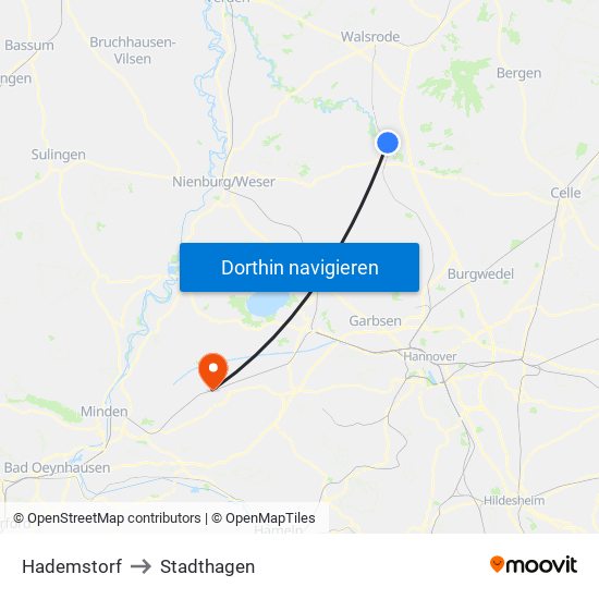 Hademstorf to Stadthagen map