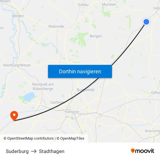 Suderburg to Stadthagen map