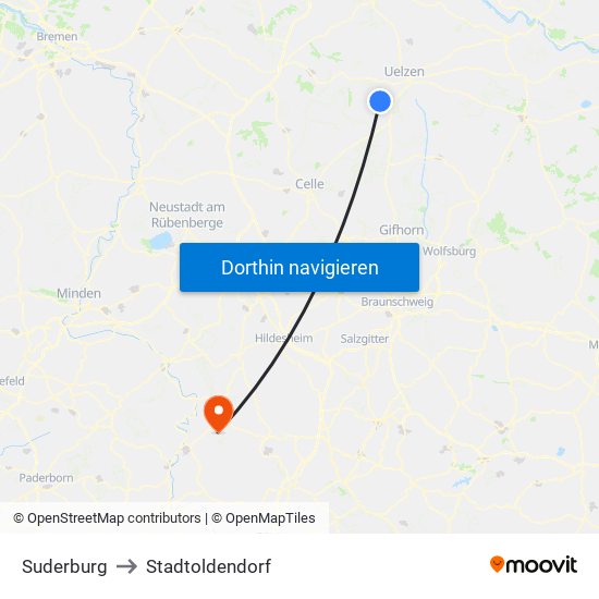 Suderburg to Stadtoldendorf map
