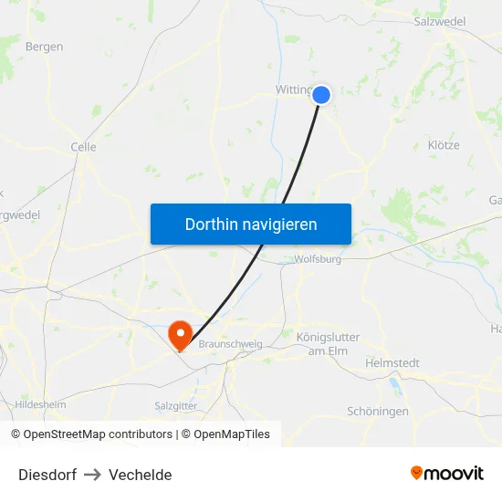 Diesdorf to Vechelde map