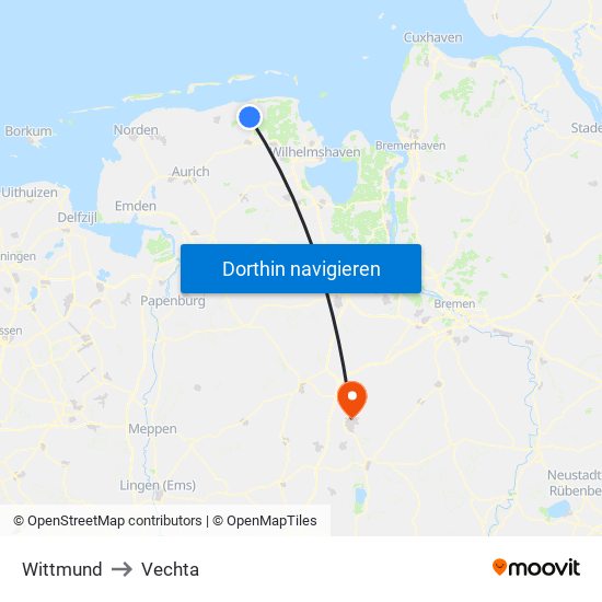 Wittmund to Vechta map