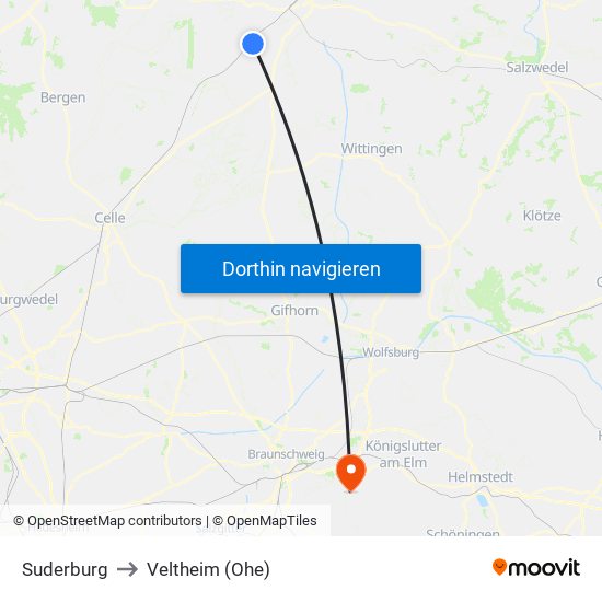 Suderburg to Veltheim (Ohe) map