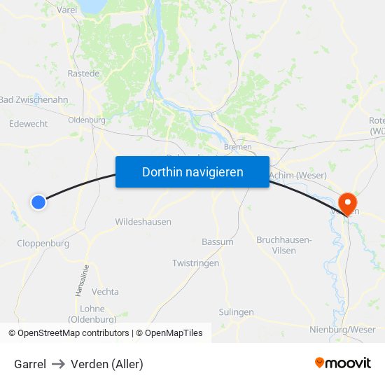 Garrel to Verden (Aller) map