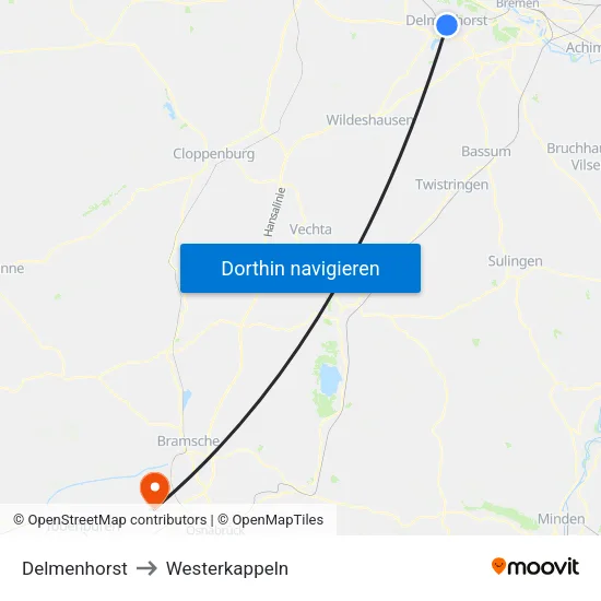 Delmenhorst to Westerkappeln map