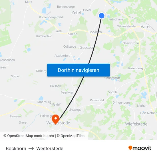 Bockhorn to Westerstede map