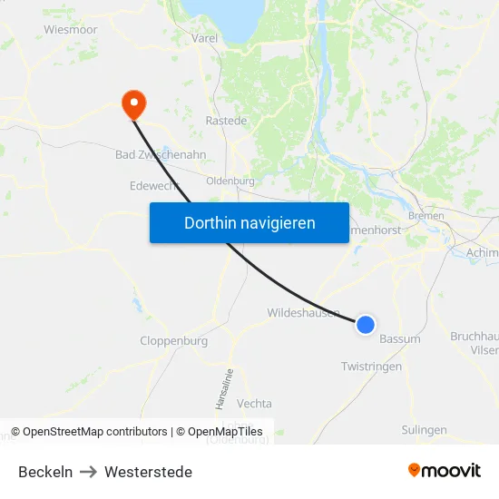 Beckeln to Westerstede map